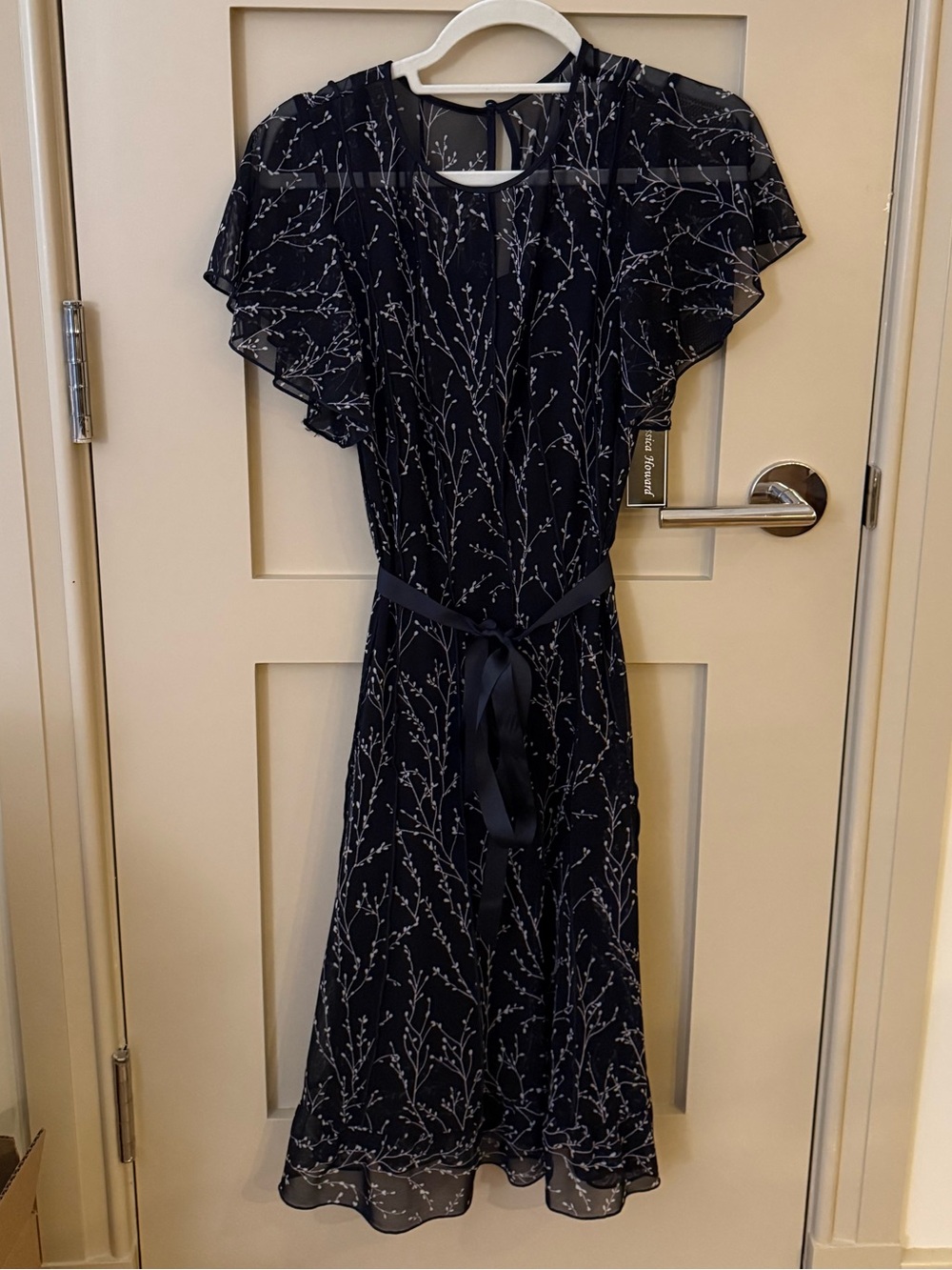 Jessica Howard Navy Floral Print Flutter Sleeve Midi Dress